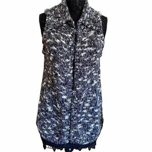 Chicos navy cream taupe Marled chunky knitted office sweater vest Medium NWOT